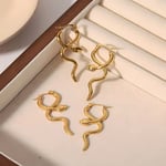 Gold color / 1 Pair Simple Statement Style Trendy Glossy Snake Shape Stainless Steel  Gold Color Women's Hoop Earrings Picture2